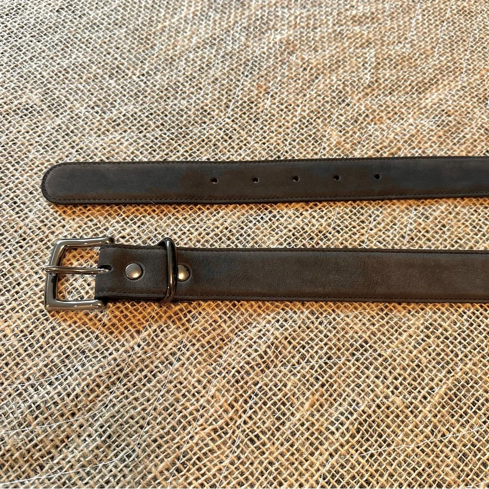 Italian Brushed Leather Belt Dark Brown Black Gun Metal Gray‎ Hardware Like New